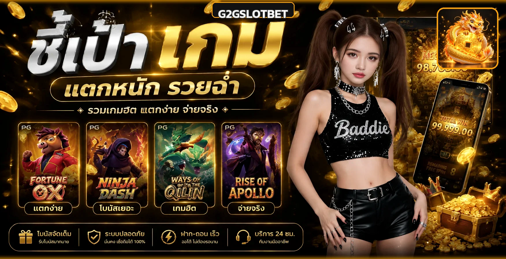 รวมเกมสล็อตออนไลน์ G2GSLOTBET พร้อมมาสคอตมังกรทอง